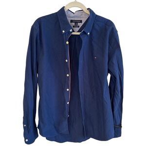 Tommy Hilfiger Men Custom Fit Long Sleeve Button Down Shirt Navy Blue L G